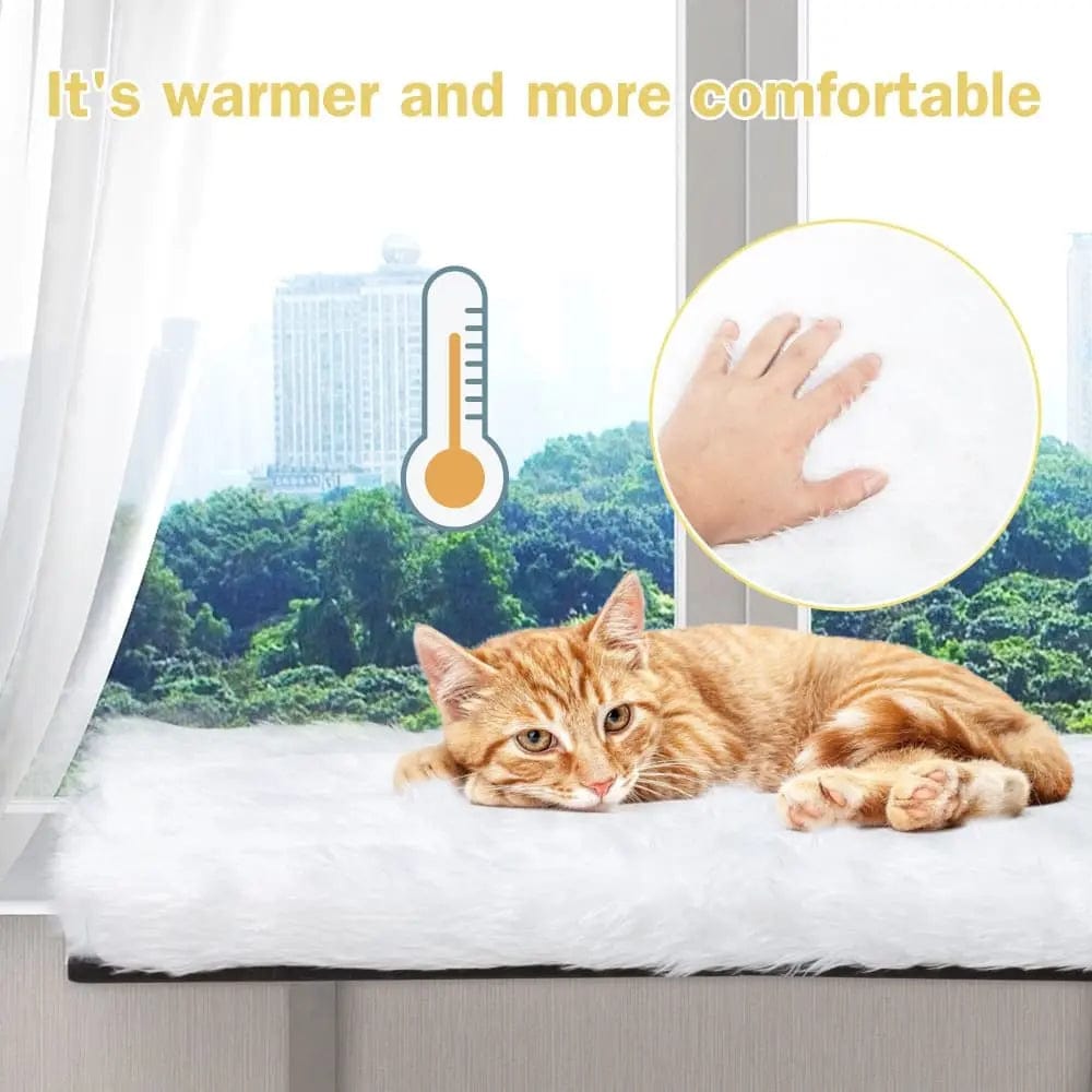 Cat Window Perch Bed for Indoor Cats, Cushioned Sunny Seat with Sturdy Metal Frame, Removable Washable Plush Cover, for Sunbathing, Bird Watching & Naps