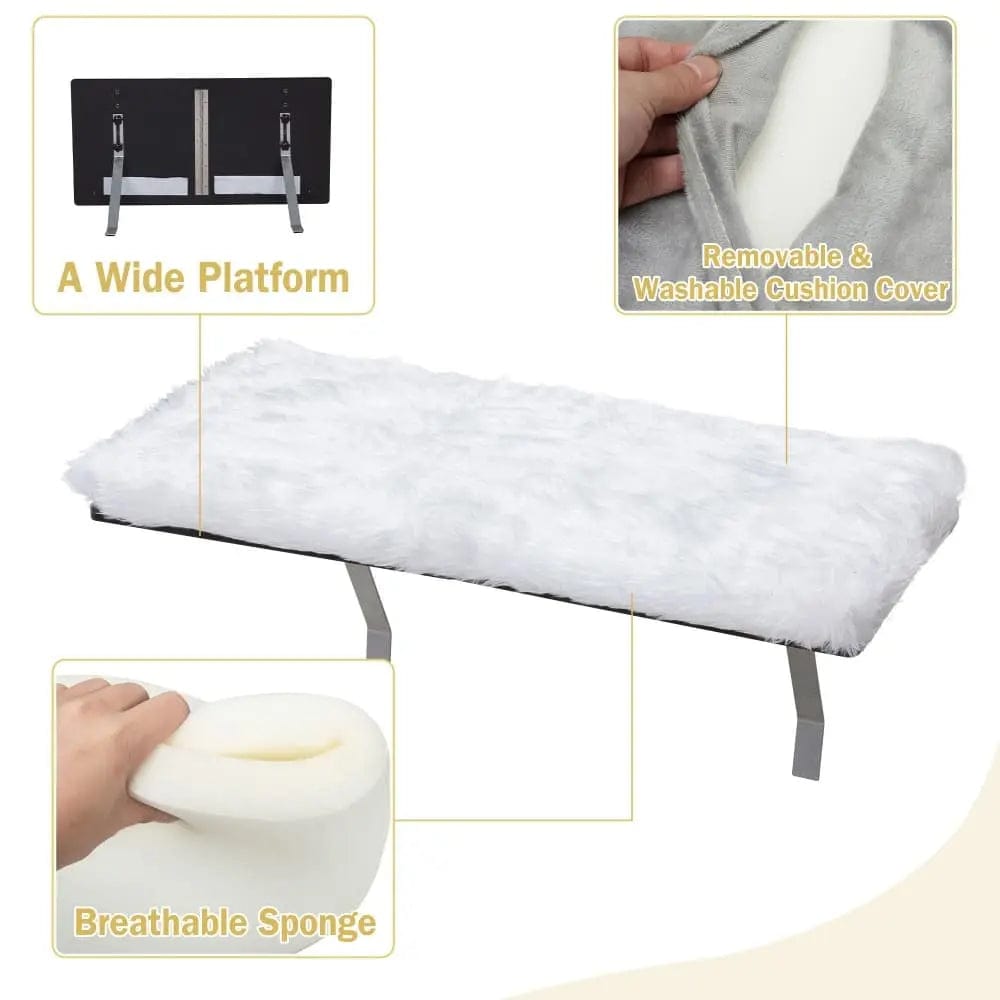 Cat Window Perch Bed for Indoor Cats, Cushioned Sunny Seat with Sturdy Metal Frame, Removable Washable Plush Cover, for Sunbathing, Bird Watching & Naps