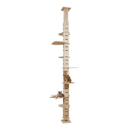 Adjustable Floor-to-Ceiling Cat Tree for Large Indoor Cats, Tall Climbing Pole Tower with Platforms, No-Drill Setup, for Living Rooms & Apartments