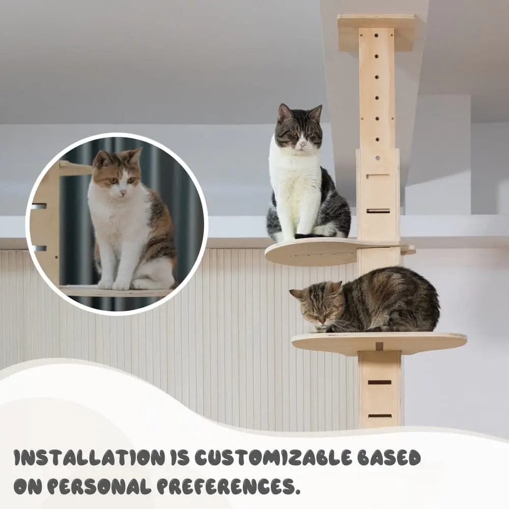 Adjustable Floor-to-Ceiling Cat Tree for Large Indoor Cats, Tall Climbing Pole Tower with Platforms, No-Drill Setup, for Living Rooms & Apartments
