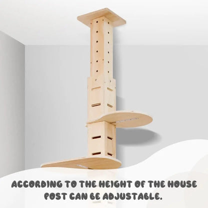 Adjustable Floor-to-Ceiling Cat Tree for Large Indoor Cats, Tall Climbing Pole Tower with Platforms, No-Drill Setup, for Living Rooms & Apartments