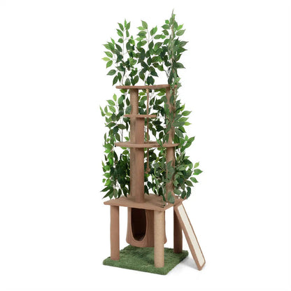 Multi-Level Cat Tree with Artificial Greenery for Indoor Cats, 47 Inch Cat Tower with Sisal Scratching Posts & Plush Perches, for Climbing & Play