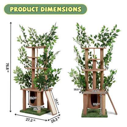 Multi-Level Cat Tree with Artificial Greenery for Indoor Cats, 47 Inch Cat Tower with Sisal Scratching Posts & Plush Perches, for Climbing & Play