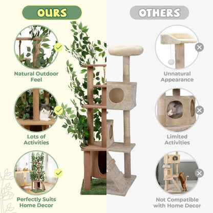 Multi-Level Cat Tree with Artificial Greenery for Indoor Cats, 47 Inch Cat Tower with Sisal Scratching Posts & Plush Perches, for Climbing & Play