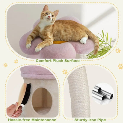 Flower Cat Tree Tower for Indoor Cats, 57 Inch 5-Level Cat Condo with Scratching Posts & Soft Perches, Cute Floral Cat Furniture for Play & Naps