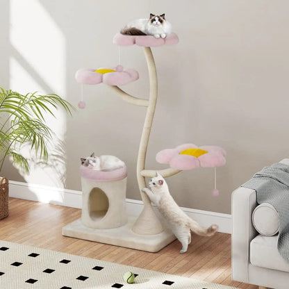 Flower Cat Tree Tower for Indoor Cats, 57 Inch 5-Level Cat Condo with Scratching Posts & Soft Perches, Cute Floral Cat Furniture for Play & Naps