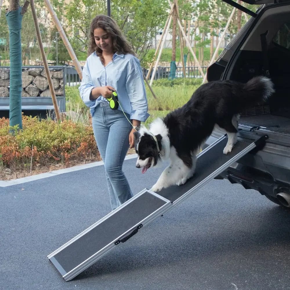 Telescoping Aluminum Dog Ramp for Cars, SUVs & Couches, 63 Inch Extendable Non-Slip Pet Ramp for Large & Senior Dogs, Portable Travel Ramp, 330 lbs