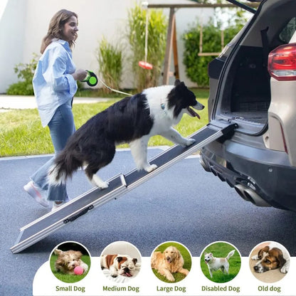 Telescoping Aluminum Dog Ramp for Cars, SUVs & Couches, 63 Inch Extendable Non-Slip Pet Ramp for Large & Senior Dogs, Portable Travel Ramp, 330 lbs