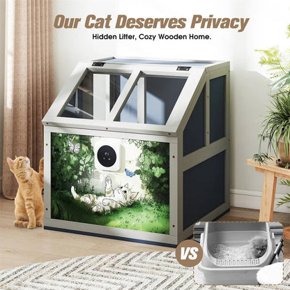 Wooden Cat Litter Box Enclosure for Indoor Cats, Hidden Litter Box Furniture Side Table with Top Opening & Removable Tray, for Living Rooms & Bedrooms