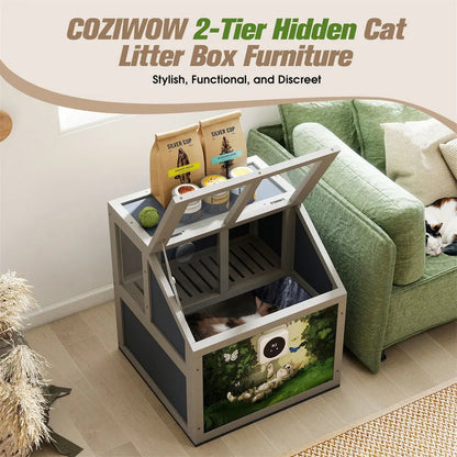 Wooden Cat Litter Box Enclosure for Indoor Cats, Hidden Litter Box Furniture Side Table with Top Opening & Removable Tray, for Living Rooms & Bedrooms