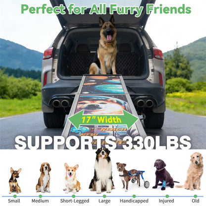 Extra Long Telescoping Aluminum Dog Ramp for Trucks, SUVs & Cars, 88 Inch Extended Non-Slip Pet Ramp for Large, Small & Senior Dogs, Adjustable