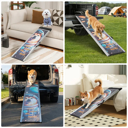 Extra Long Telescoping Aluminum Dog Ramp for Trucks, SUVs & Cars, 88 Inch Extended Non-Slip Pet Ramp for Large, Small & Senior Dogs, Adjustable