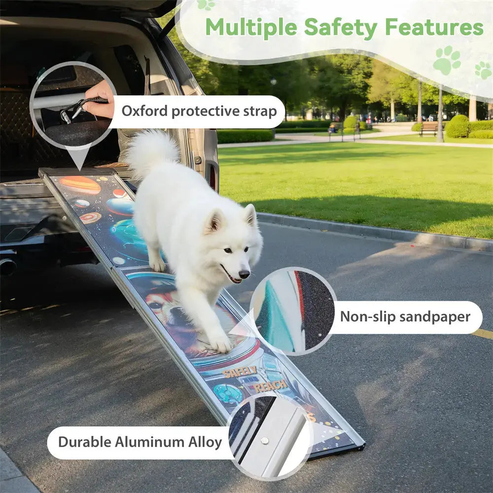 Extra Long Telescoping Aluminum Dog Ramp for Trucks, SUVs & Cars, 88 Inch Extended Non-Slip Pet Ramp for Large, Small & Senior Dogs, Adjustable