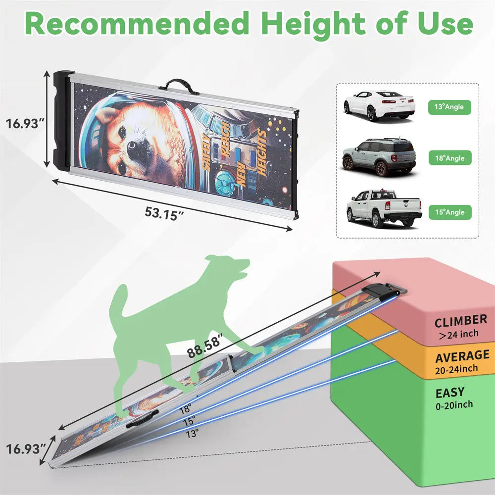 Extra Long Telescoping Aluminum Dog Ramp for Trucks, SUVs & Cars, 88 Inch Extended Non-Slip Pet Ramp for Large, Small & Senior Dogs, Adjustable
