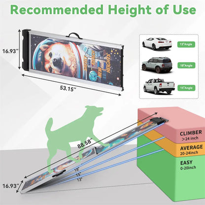 Extra Long Telescoping Aluminum Dog Ramp for Trucks, SUVs & Cars, 88 Inch Extended Non-Slip Pet Ramp for Large, Small & Senior Dogs, Adjustable