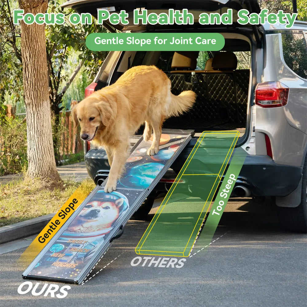 Extra Long Telescoping Aluminum Dog Ramp for Trucks, SUVs & Cars, 88 Inch Extended Non-Slip Pet Ramp for Large, Small & Senior Dogs, Adjustable