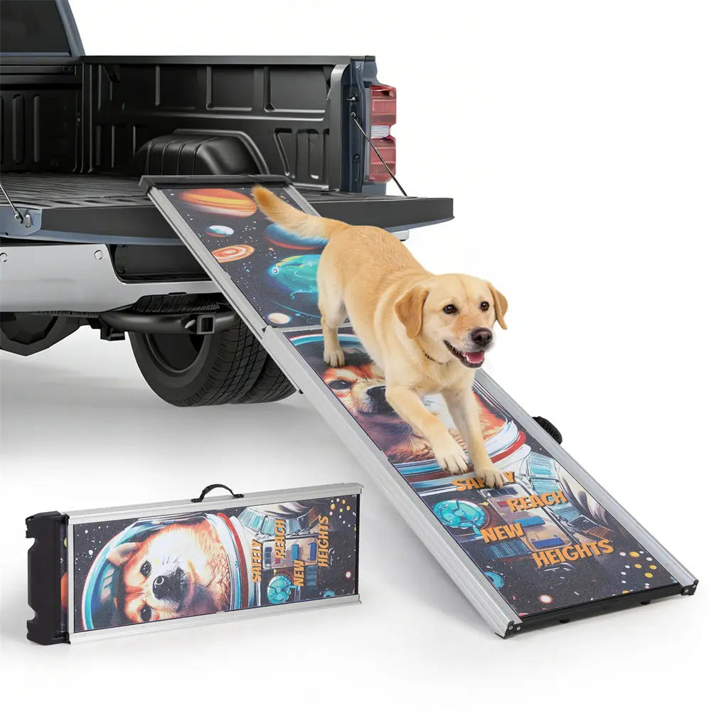 Extra Long Telescoping Aluminum Dog Ramp for Trucks, SUVs & Cars, 88 Inch Extended Non-Slip Pet Ramp for Large, Small & Senior Dogs, Adjustable