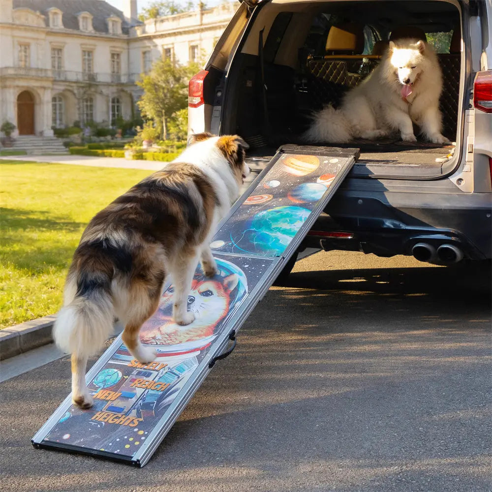 Extra Long Telescoping Aluminum Dog Ramp for Trucks, SUVs & Cars, 88 Inch Extended Non-Slip Pet Ramp for Large, Small & Senior Dogs, Adjustable