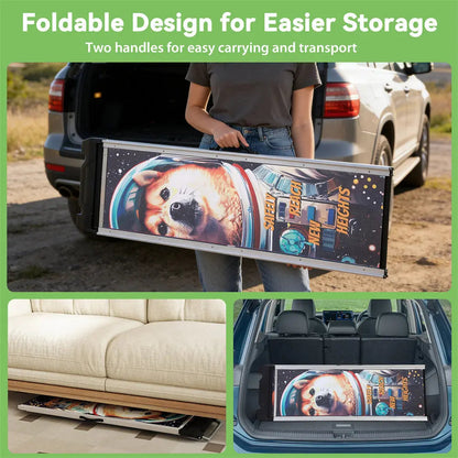 Extra Long Telescoping Aluminum Dog Ramp for Trucks, SUVs & Cars, 88 Inch Extended Non-Slip Pet Ramp for Large, Small & Senior Dogs, Adjustable