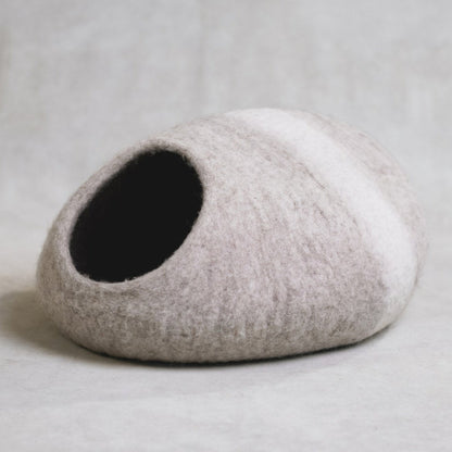 Striped Wool Felt Cat Cave for Indoor Cats & Kittens, Modern Secure Hideout Bed for Hiding & Napping, for Living Rooms, Bedrooms & Minimalist Homes