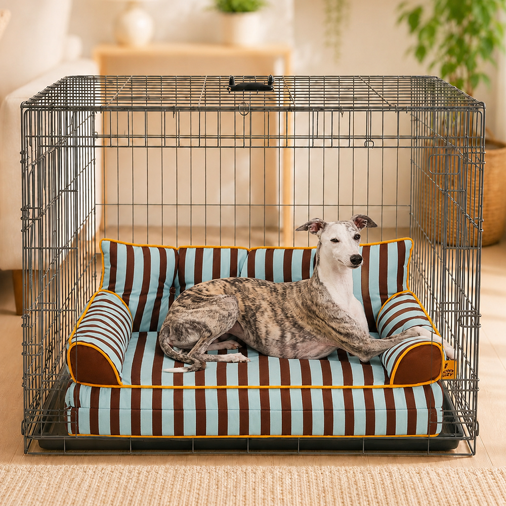 Striped Water-Repellent Dog Sofa Bed for Medium & Large Dogs, Foldable Bolster Pet Couch for Crates, Naps & Living Rooms, Soft Supportive Cushion