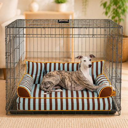 Striped Water-Repellent Dog Sofa Bed for Medium & Large Dogs, Foldable Bolster Pet Couch for Crates, Naps & Living Rooms, Soft Supportive Cushion