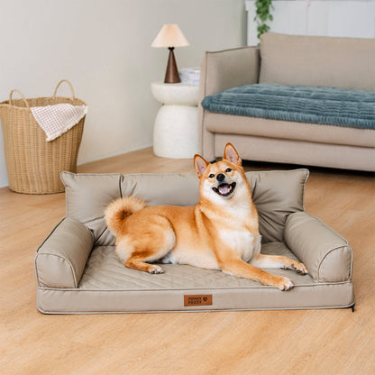 Faux Leather Orthopedic Dog Bed for Large & Extra Large Dogs, Waterproof Foldable Sofa-Style Pet Lounge, Easy-Clean Removable Covers, Indoor & Patio