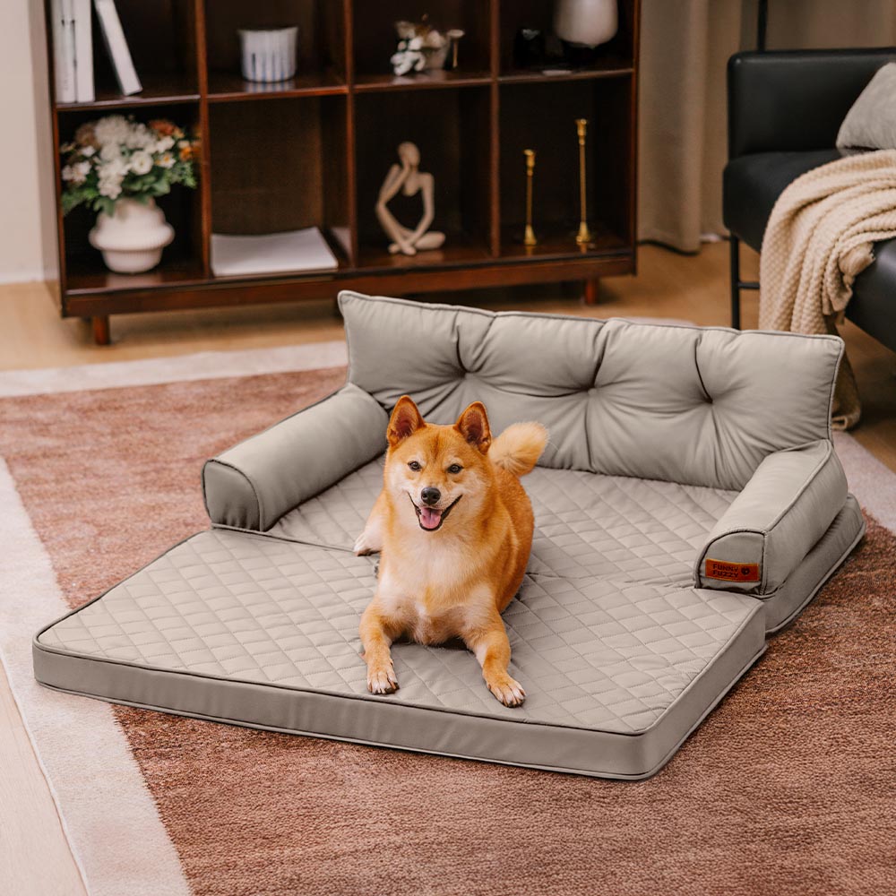 Faux Leather Orthopedic Dog Bed for Large & Extra Large Dogs, Waterproof Foldable Sofa-Style Pet Lounge, Easy-Clean Removable Covers, Indoor & Patio