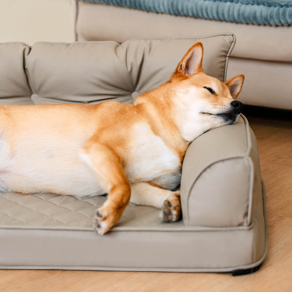 Faux Leather Orthopedic Dog Bed for Large & Extra Large Dogs, Waterproof Foldable Sofa-Style Pet Lounge, Easy-Clean Removable Covers, Indoor & Patio