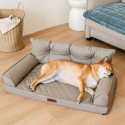 Faux Leather Orthopedic Dog Bed for Large & Extra Large Dogs, Waterproof Foldable Sofa-Style Pet Lounge, Easy-Clean Removable Covers, Indoor & Patio
