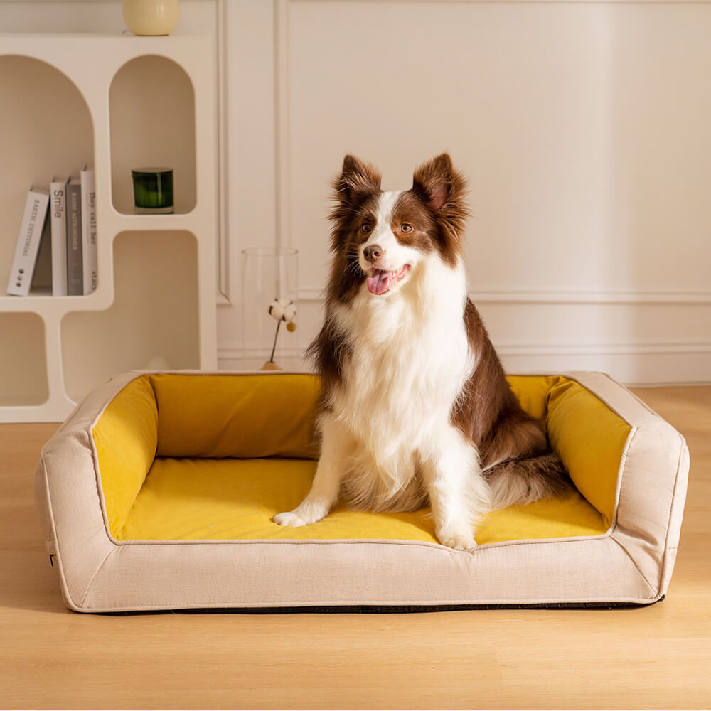 Orthopedic Foam Dog Sofa Bed for Small, Medium & Large Dogs, Full Support Bolster Pet Lounger with Pillow Edges, Machine Washable, Non-Slip Bottom
