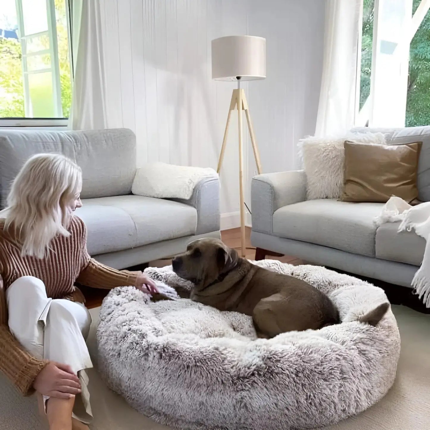 Calming Anti-Anxiety Dog Bed for Small, Medium & Large Dogs, Plush Donut Round Puppy Bed, Cozy & Soothing, for Sleeping, Crates & Living Rooms