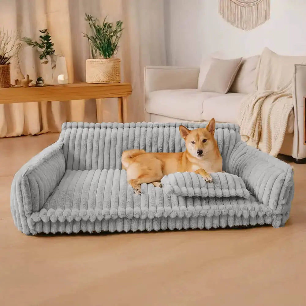 Supportive Dog Sofa Bed for Small, Medium & Large Breeds, Washable Bolster Pet Couch for Calm Sleep, Sized for Chihuahuas to German Shepherds & Labs