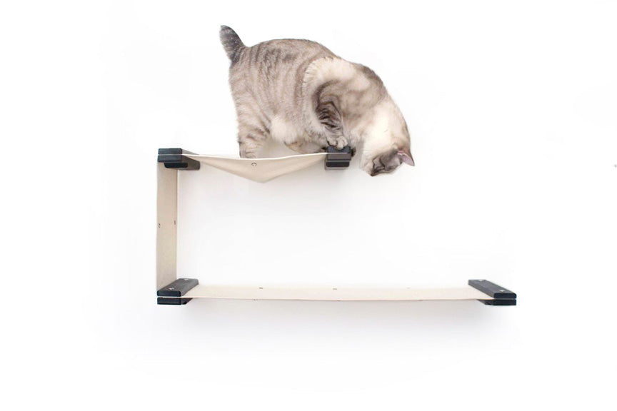 Double Decker Wall-Mounted Cat Hammock Set for Multi-Cat Homes, Two-Level Hanging Bed with Privacy Wall, Canvas Cat Wall Furniture for Climbing & Naps