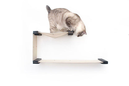 Double Decker Wall-Mounted Cat Hammock Set for Multi-Cat Homes, Two-Level Hanging Bed with Privacy Wall, Canvas Cat Wall Furniture for Climbing & Naps