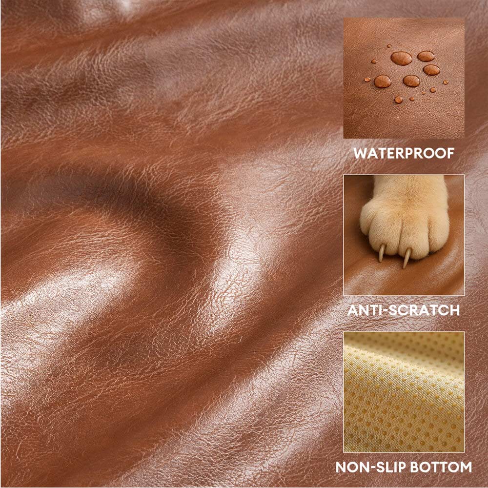 Waterproof Faux Leather Dog Sofa Bed for Small, Medium & Large Dogs, Stain-Resistant Bolster Pet Couch, Removable Washable Cushions, for Living Rooms