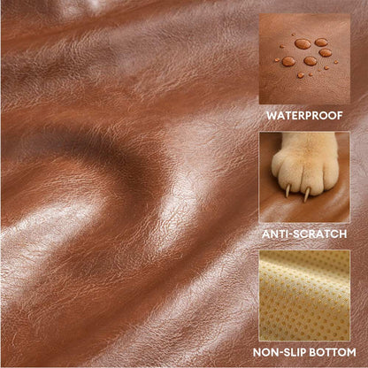 Waterproof Faux Leather Dog Sofa Bed for Small, Medium & Large Dogs, Stain-Resistant Bolster Pet Couch, Removable Washable Cushions, for Living Rooms
