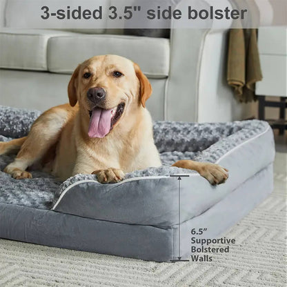 Orthopedic Foam Dog Bed for Senior & Large Dogs, Water-Repellent Full Surround Bolster Pet Bed, Detachable Machine Washable Cover, Breathable Support