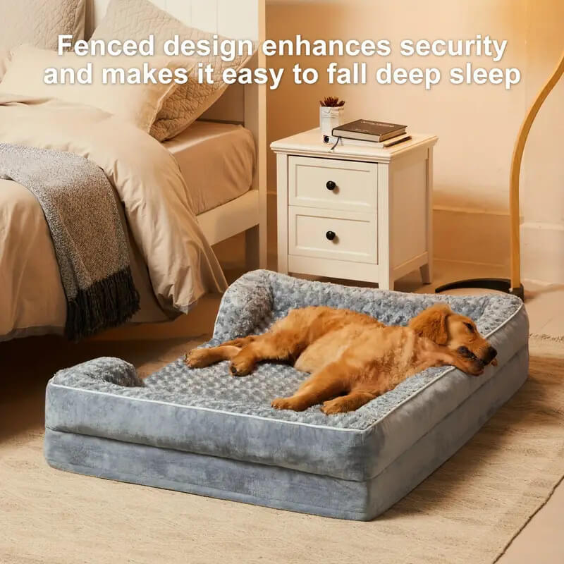 Orthopedic Foam Dog Bed for Senior & Large Dogs, Water-Repellent Full Surround Bolster Pet Bed, Detachable Machine Washable Cover, Breathable Support