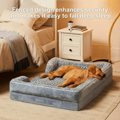 Orthopedic Foam Dog Bed for Senior & Large Dogs, Water-Repellent Full Surround Bolster Pet Bed, Detachable Machine Washable Cover, Breathable Support