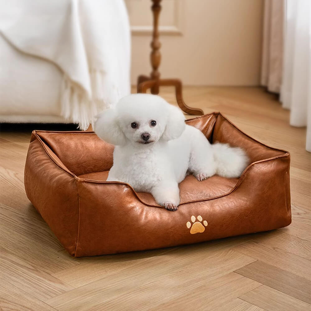 Waterproof Faux Leather Dog Sofa Bed for Small, Medium & Large Dogs, Stain-Resistant Bolster Pet Couch, Removable Washable Cushions, for Living Rooms