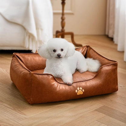 Waterproof Faux Leather Dog Sofa Bed for Small, Medium & Large Dogs, Stain-Resistant Bolster Pet Couch, Removable Washable Cushions, for Living Rooms