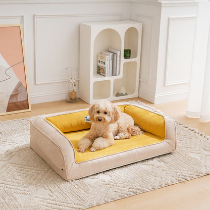 Orthopedic Foam Dog Sofa Bed for Small, Medium & Large Dogs, Full Support Bolster Pet Lounger with Pillow Edges, Machine Washable, Non-Slip Bottom