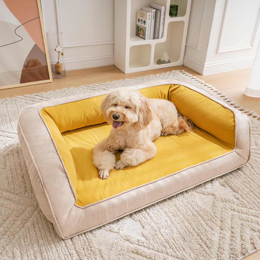 Orthopedic Foam Dog Sofa Bed for Small, Medium & Large Dogs, Full Support Bolster Pet Lounger with Pillow Edges, Machine Washable, Non-Slip Bottom