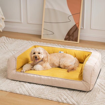 Orthopedic Foam Dog Sofa Bed for Small, Medium & Large Dogs, Full Support Bolster Pet Lounger with Pillow Edges, Machine Washable, Non-Slip Bottom