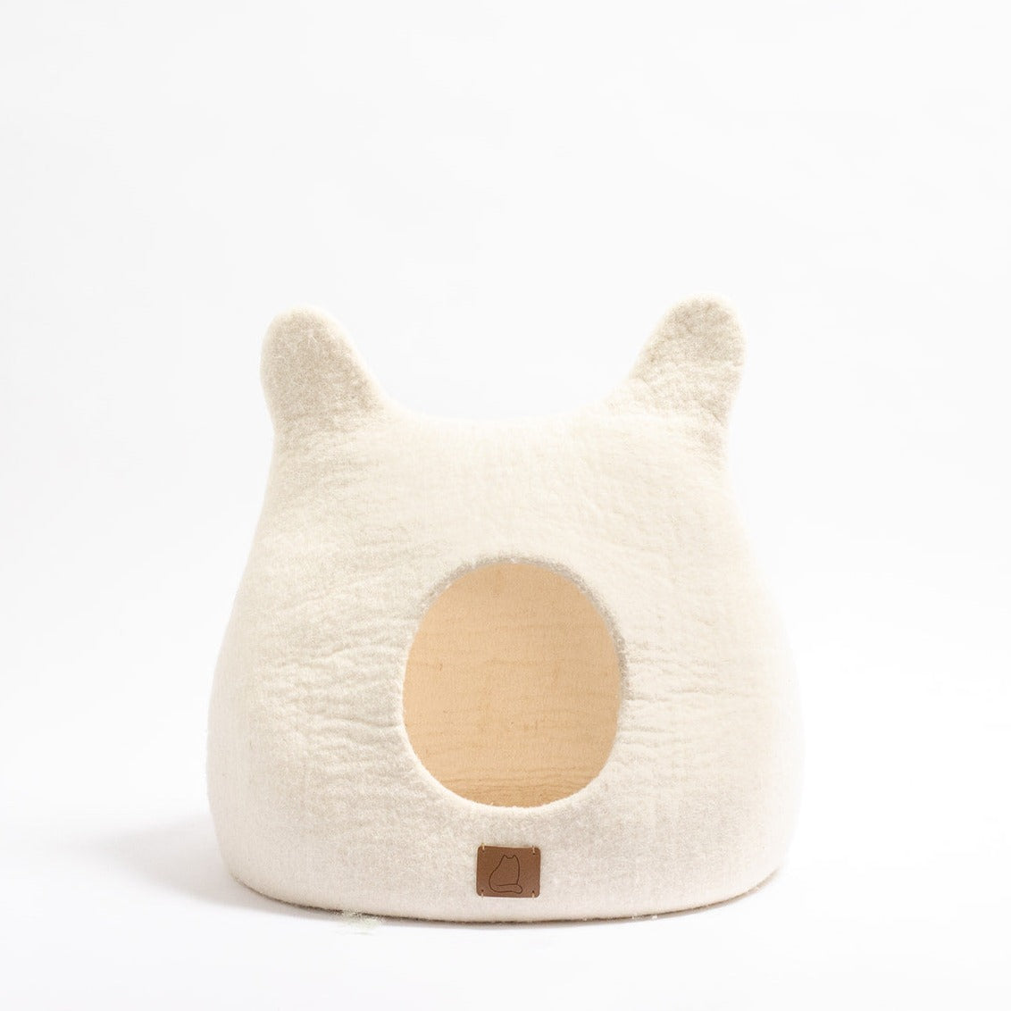 White Felted Wool Cat Cave for Indoor Cats & Kittens, Handcrafted Peekaboo Hideout Bed for Small & Large Cats, for Napping, Hiding & Minimalist Homes