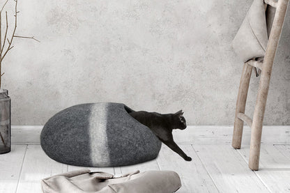 Striped Wool Felt Cat Cave for Indoor Cats & Kittens, Modern Secure Hideout Bed for Hiding & Napping, for Living Rooms, Bedrooms & Minimalist Homes
