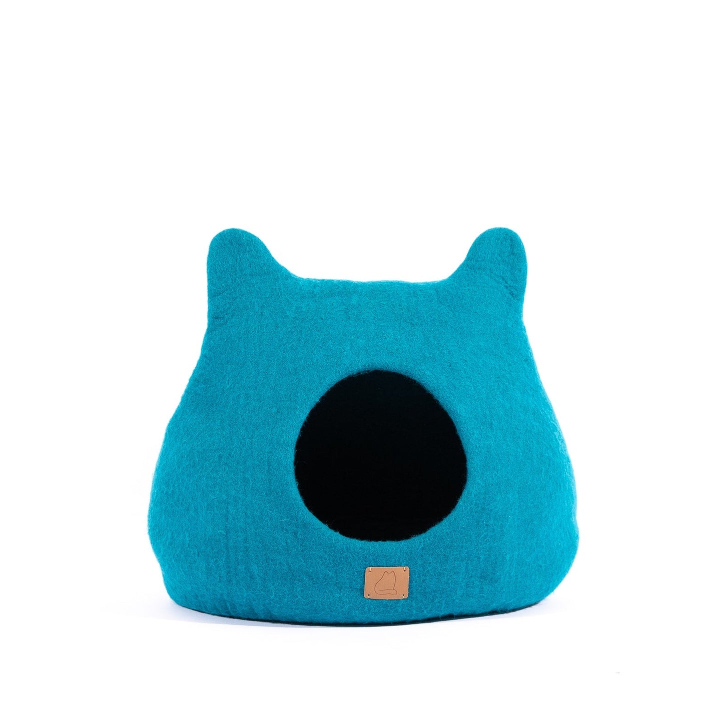 Blue Felted Wool Cat Cave for Indoor Cats & Kittens, Handmade Peekaboo Hideaway Bed for Small & Large Cats, for Napping, Hiding & Modern Home Decor