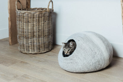 Striped Wool Felt Cat Cave for Indoor Cats & Kittens, Modern Secure Hideout Bed for Hiding & Napping, for Living Rooms, Bedrooms & Minimalist Homes