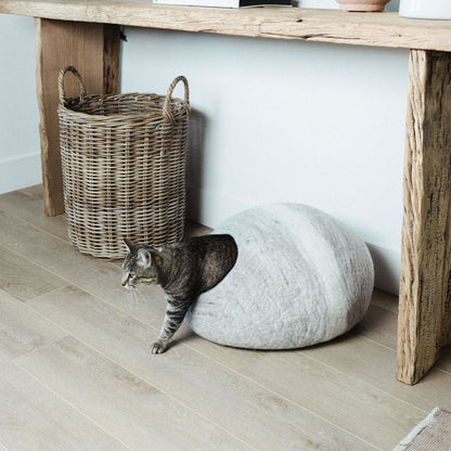 Striped Wool Felt Cat Cave for Indoor Cats & Kittens, Modern Secure Hideout Bed for Hiding & Napping, for Living Rooms, Bedrooms & Minimalist Homes
